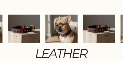 Elegant dog wearing handcrafted Bruniboi Nappa leather collar displaying premium craftsmanship during outdoor walk