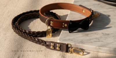 Premium dog collar from Bruniboi in darkbrown with durable buckle and D-ring attachment